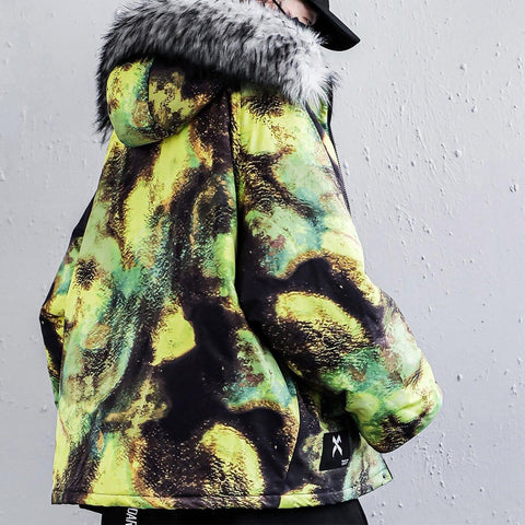 Fur Collar Camouflage Winter Coat - Anagoc
