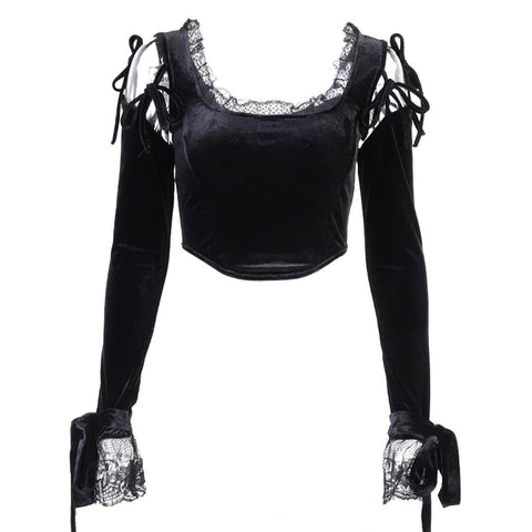 Dark Design Lace Vest Flared Sleeve Long Sleeve T-shirt - Anagoc