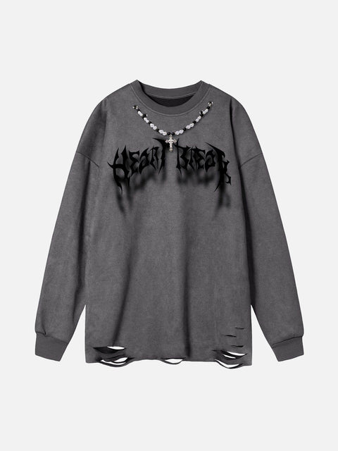 Fuzzy Letters Cut Sweatshirt - Anagoc