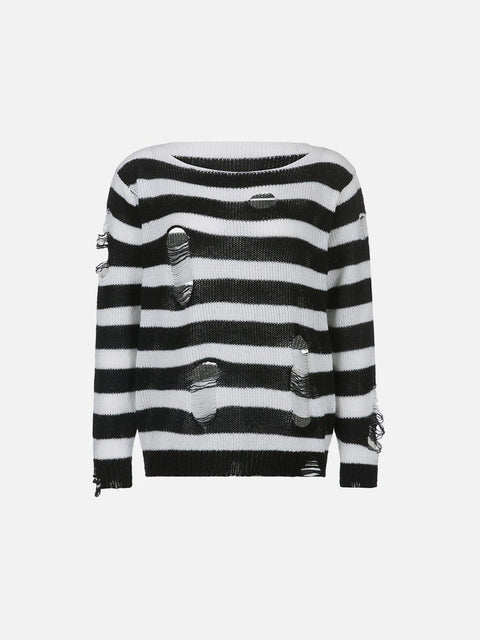 Cut Stripe Hollow Sweater - Anagoc