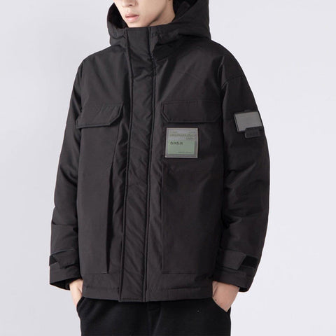 Function Labeling Hooded Winter Down Coat - Anagoc