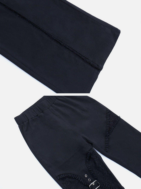 Hole Lace Patchwork Flared Pant - Anagoc