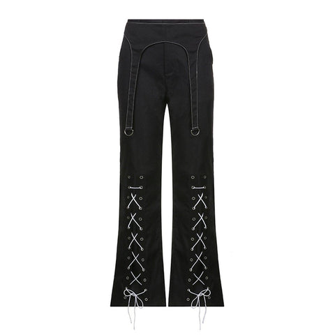 Lace-up High-waist Flared Pants - Anagoc