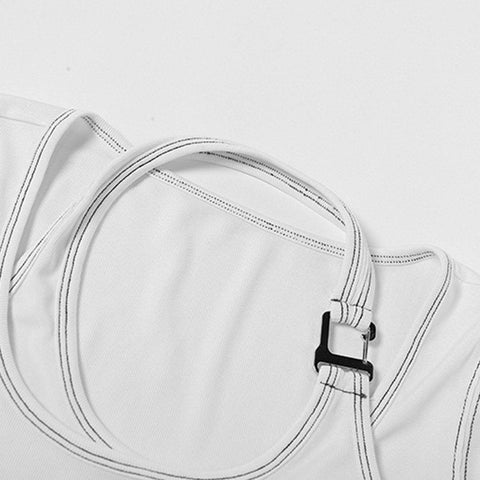 Patchwork Halter Label Short Sleeve T Shirt - Anagoc