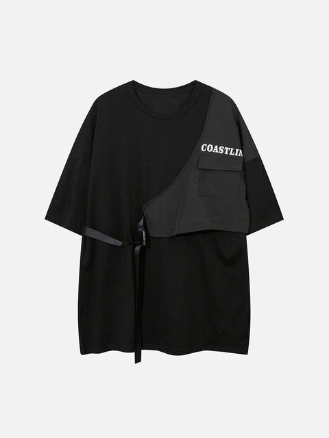 Fake Two Vest Patchwork Tee - Anagoc