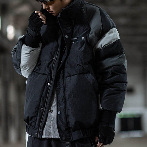 Combat Color Block Stand Winter Down Coat - Anagoc