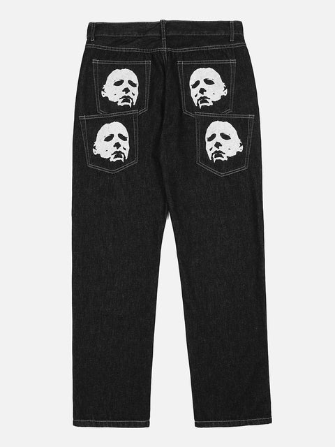 Bat Face Print Jeans - Anagoc