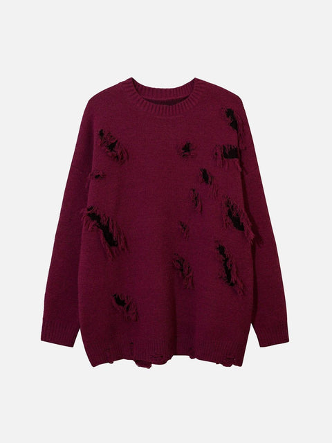 Solid Color Hole Sweater - Anagoc