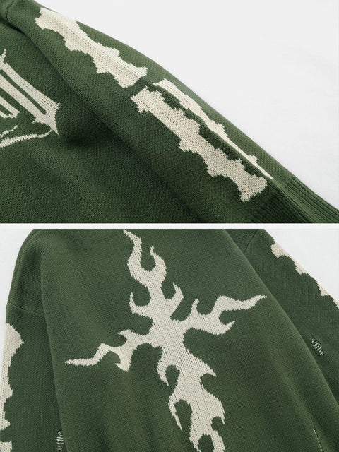 Fire Cross Letters Sweater - Anagoc