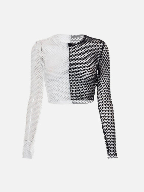 Contrasting Color Cutout Long Sleeve T Shirt - Anagoc