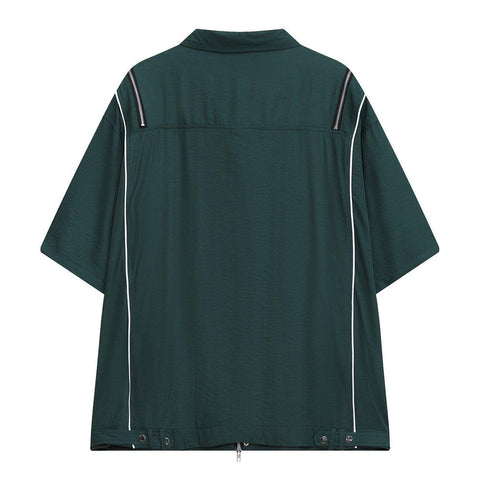 Multi Zip Up Short Sleeve Shirt - Anagoc