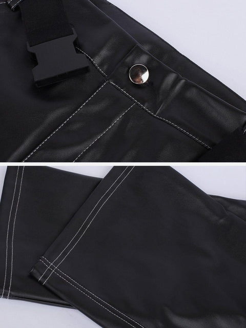 Multi Pockets Buckle Straight Pants - Anagoc