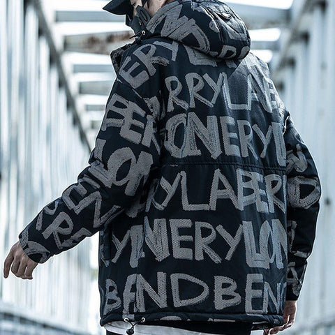 Patchwork Print Mesh Winter Down Coat - Anagoc