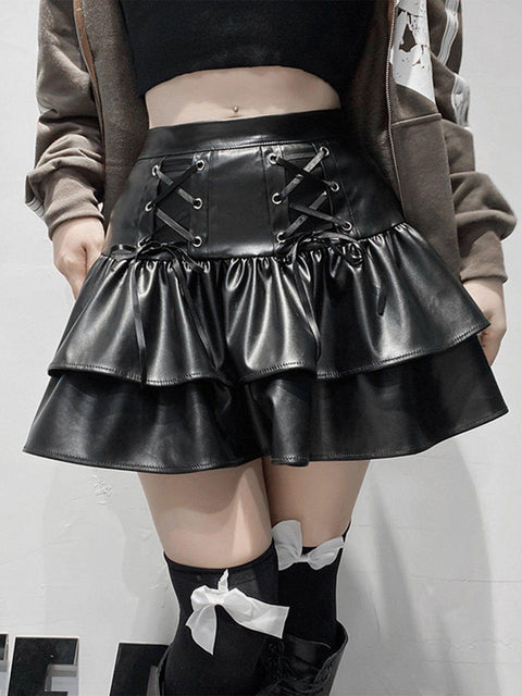 Patchwork Fake Two Pleated Skirt - Anagoc