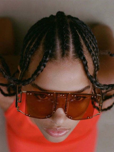 Futuristic Y2K Punk Double Rivet Glasses - Anagoc