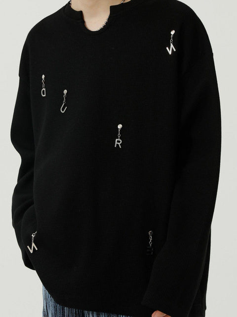 Solid Color Chain Design Sweatshirt - Anagoc