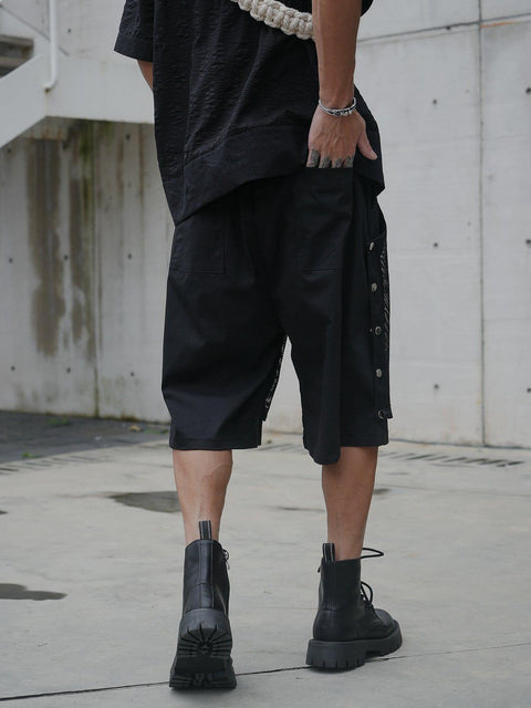 Mesh Rivet Fake Two Shorts - Anagoc