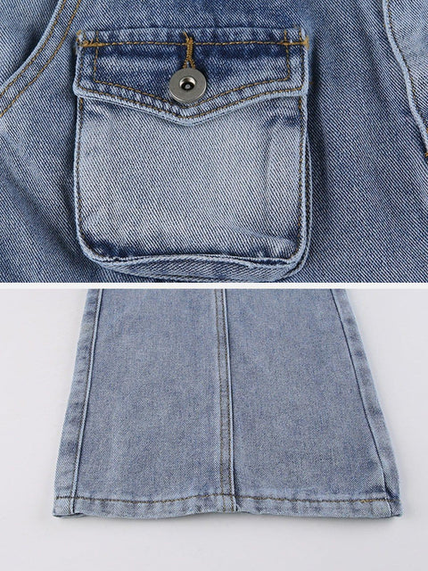 Asymmetrical Pockets Washed Jeans - Anagoc