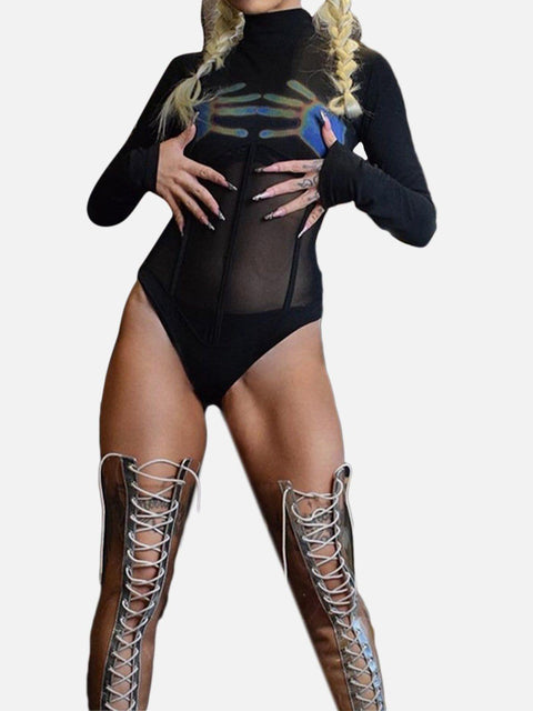 Mesh Neon Palm Long Sleeve Jumpsuit - Anagoc
