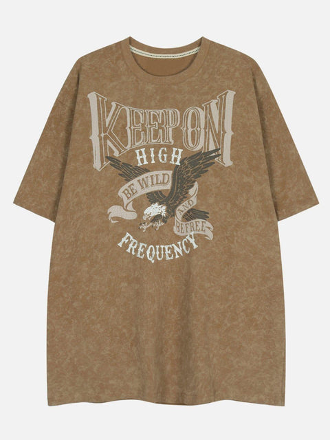 Washed Eagle Letters Graphic Tee - Anagoc