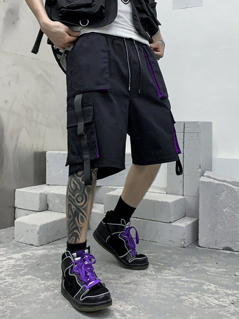 Patchwork Ribbon Cargo Shorts - Anagoc