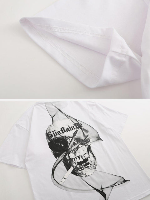 Smoking Skeleton Print Tee - Anagoc