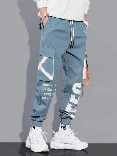 Function Ribbons Print Cargo Pants - Anagoc