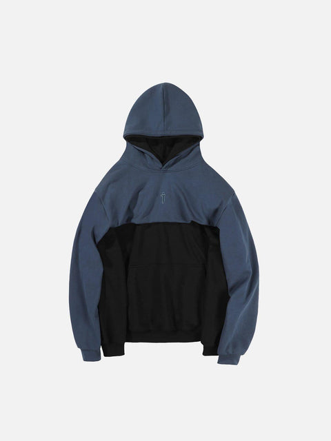 Patchwork Sleeve Fake Two Hoodie - Anagoc