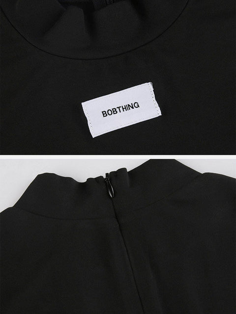 Half Turtleneck Label Jumpsuit - Anagoc