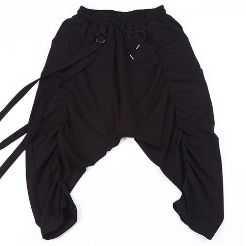 Dark Elastic Ribbons Oversized Pants - Anagoc
