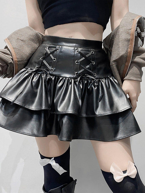 Patchwork Fake Two Pleated Skirt - Anagoc