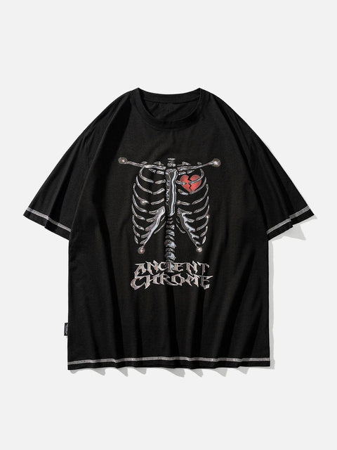 Skeleton Broken Heart Print Tee - Anagoc
