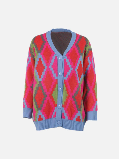 Pixel Plaid Cardigan Sweater - Anagoc