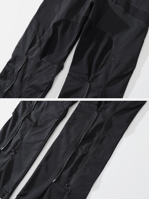 Patchwork Zip Up Straight Cargo Pants - Anagoc