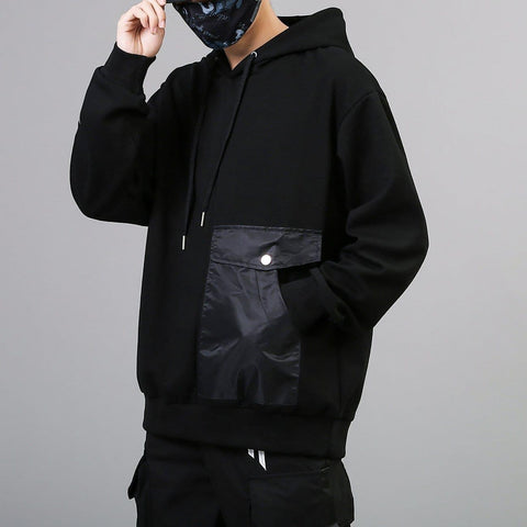 Dark Patchwork Pockets Hoodies - Anagoc