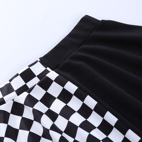 Dark Patchwork Checkerboard Skirt - Anagoc