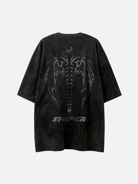Skeleton Wings Chain Graphic Tee - Anagoc