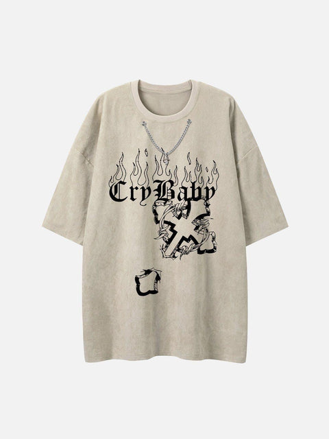 Flame Cross Graphic Tee - Anagoc
