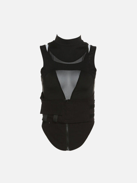 Mesh Hollow Patchwork Vest - Anagoc
