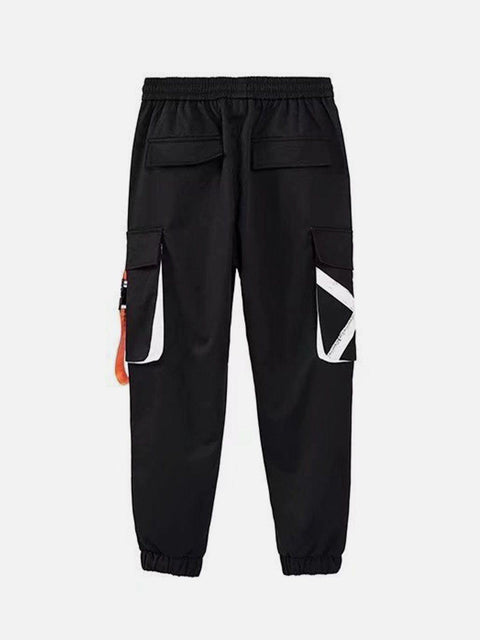 Function Ribbons Print Cargo Pants - Anagoc