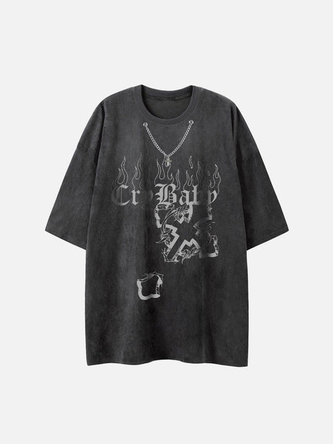 Flame Cross Graphic Tee - Anagoc