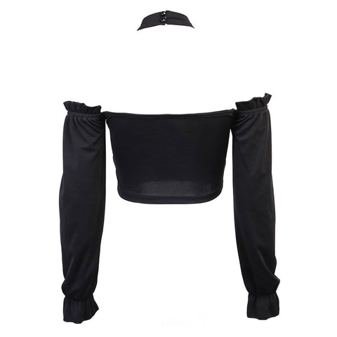 Sexy One-shoulder Fashion Chain Halterneck Short Top - Anagoc