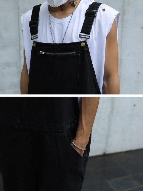 Washed Zip Up Overalls - Anagoc