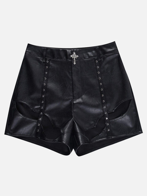 Hollow Personality PU Shorts - Anagoc