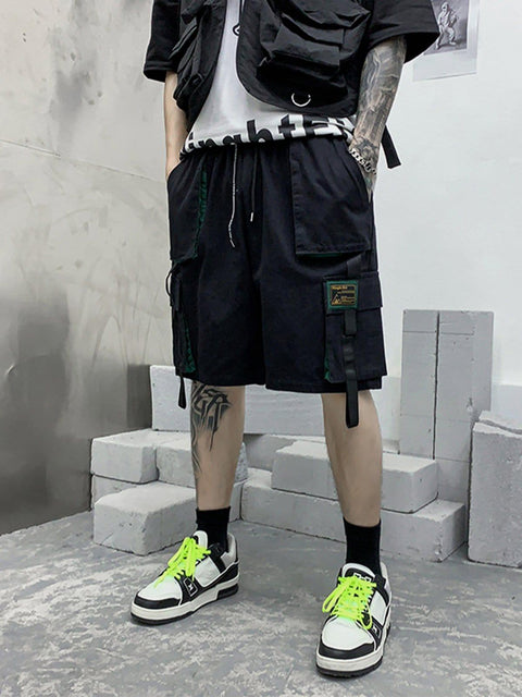 Patchwork Ribbon Cargo Shorts - Anagoc