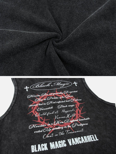 Washed Letters Print Vest - Anagoc