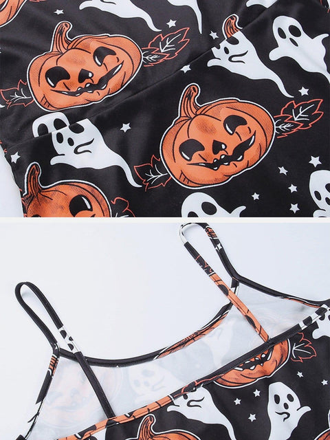 Pumpkin Ghost Print Dress - Anagoc