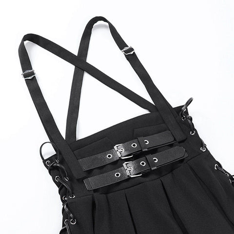 Punk Strap Pleated Skirt - Anagoc