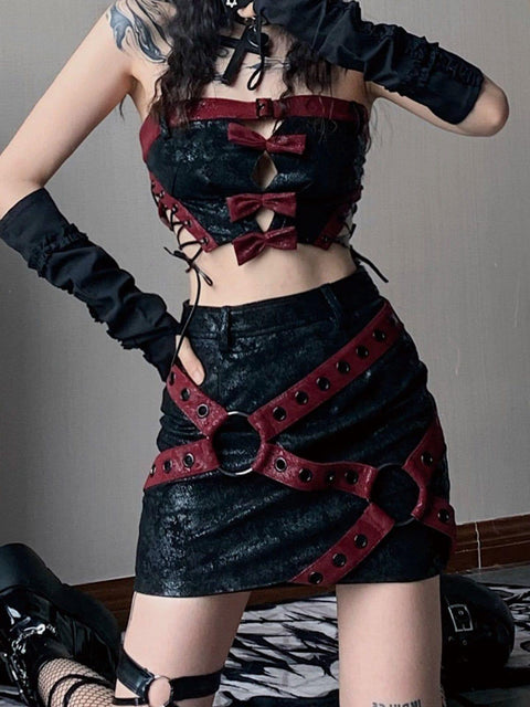Bow Tie Belt Buckle Cowhide Vest - Anagoc
