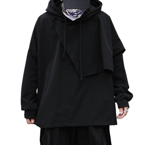 Dark Fake Two Irregular Oversized Hoodie - Anagoc